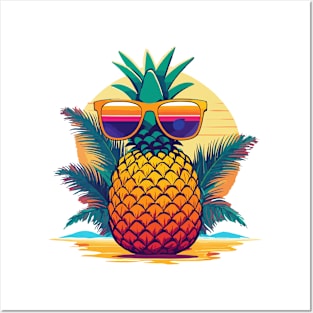 Simplistic pineapple wearing oversized sunglasses Posters and Art